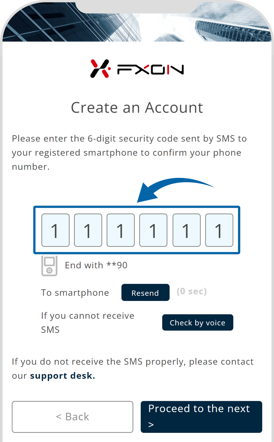 Confirmation input of authentication code