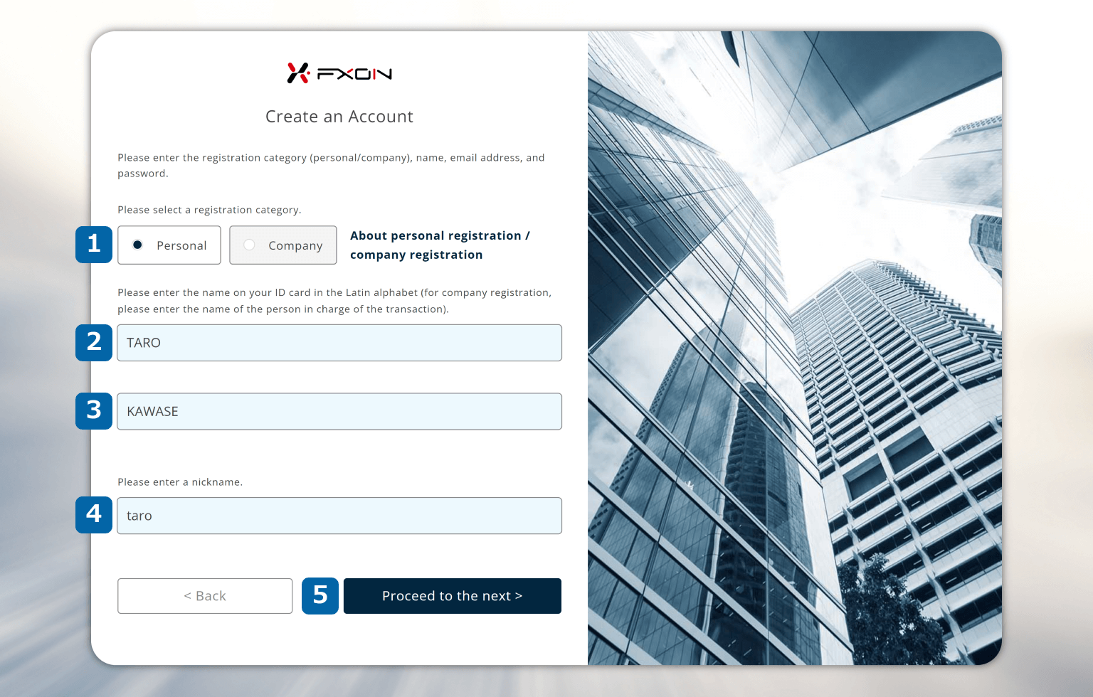 Input basic registration information (i)