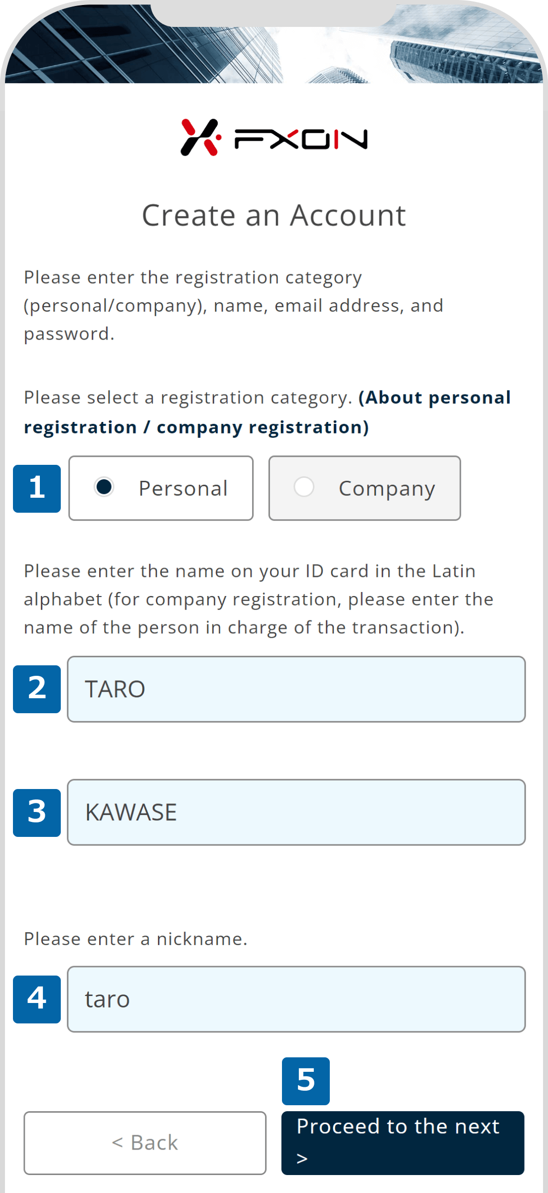 Input basic registration information (i)