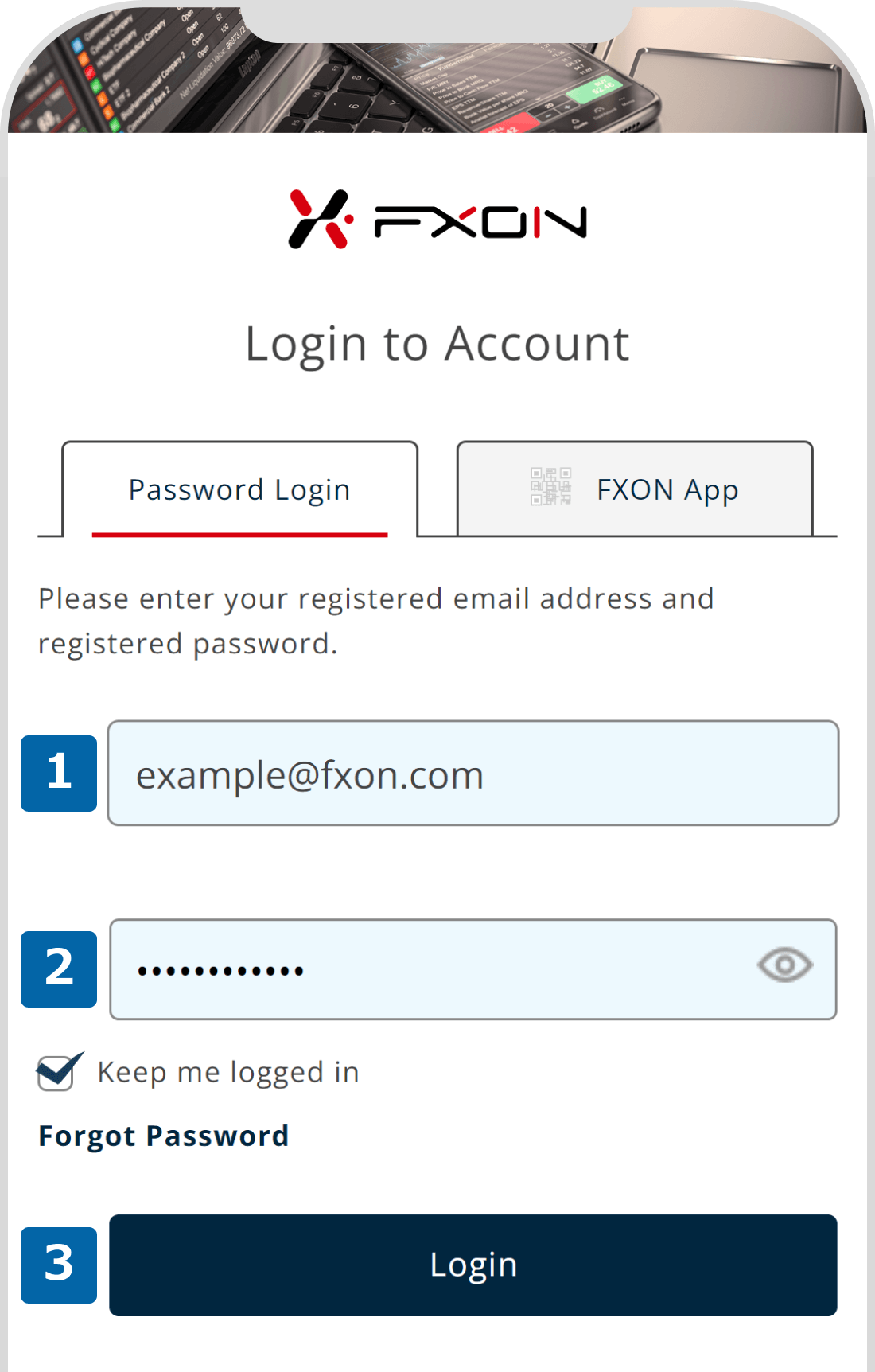 2. FXON Portal login page