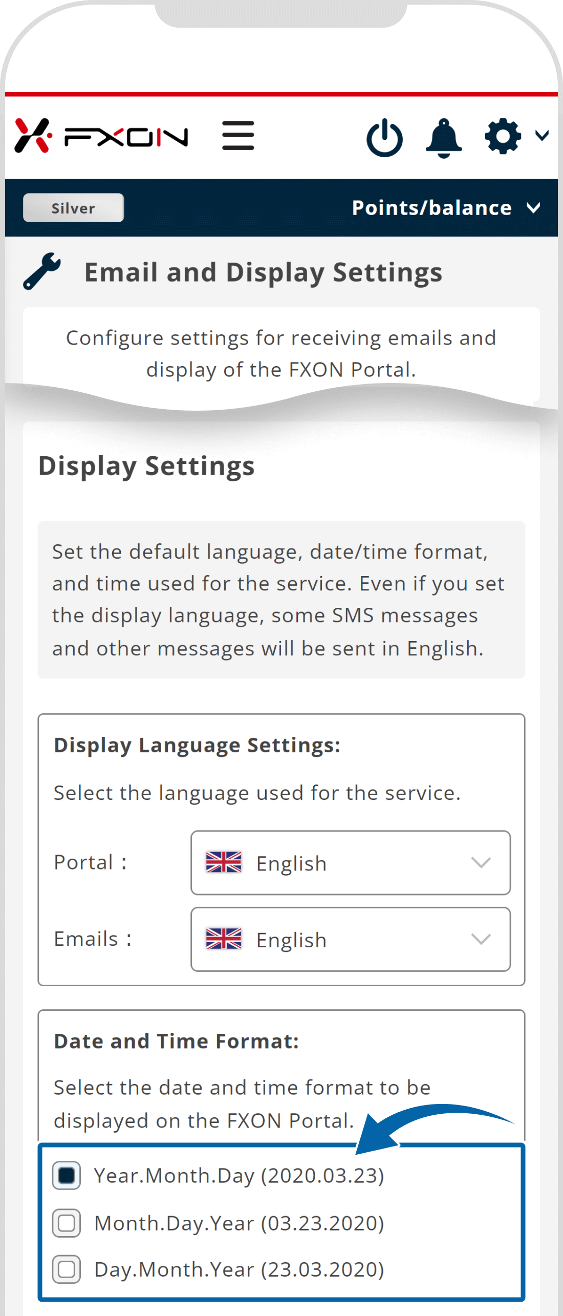 2. Select the Date and Time Format