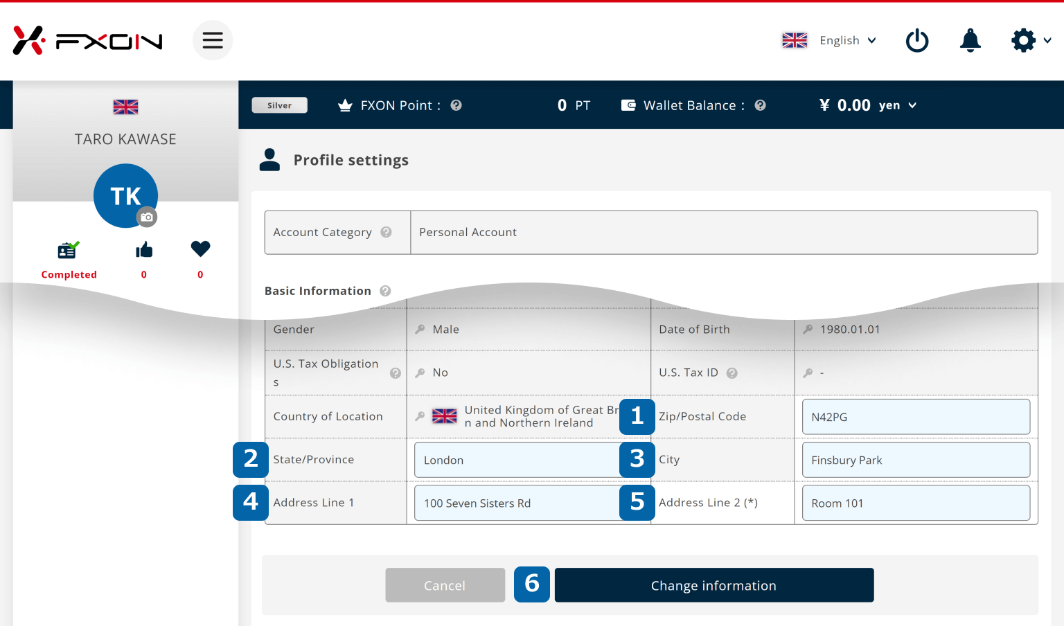 3. Enter new postal code and adress