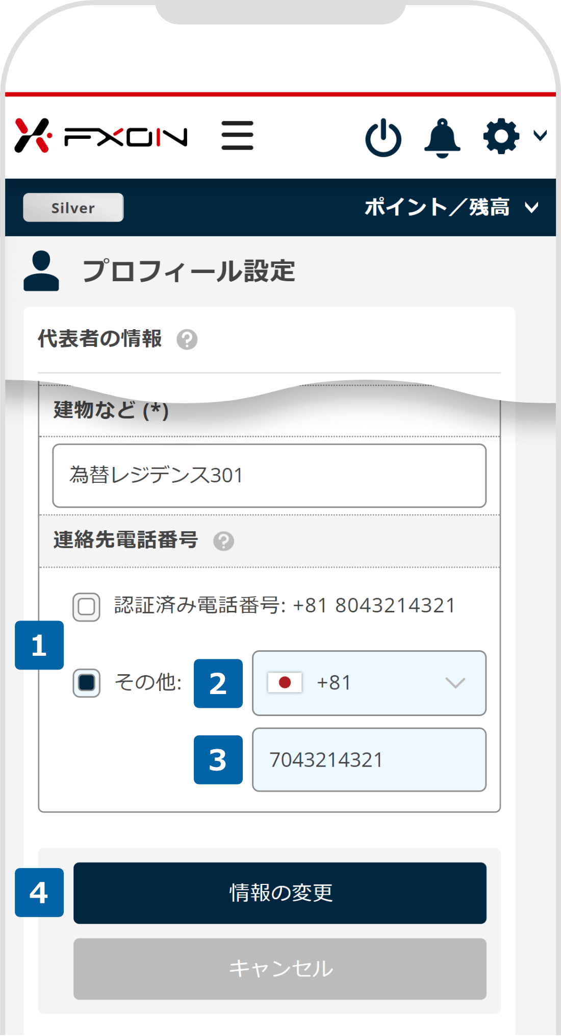 新しい電話番号の入力