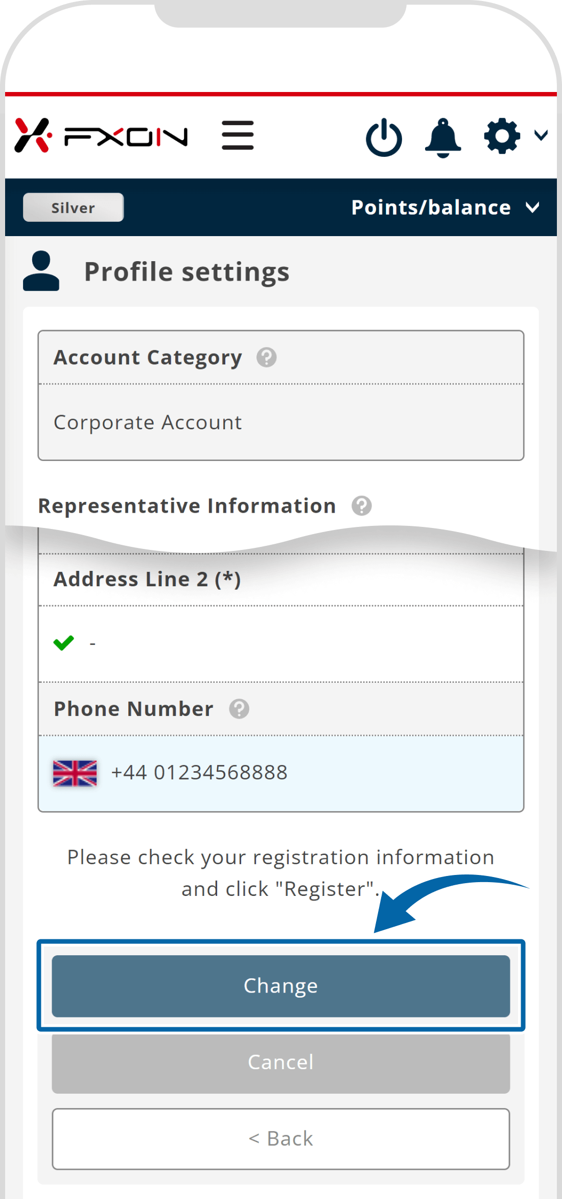 Confirmation of new phone number