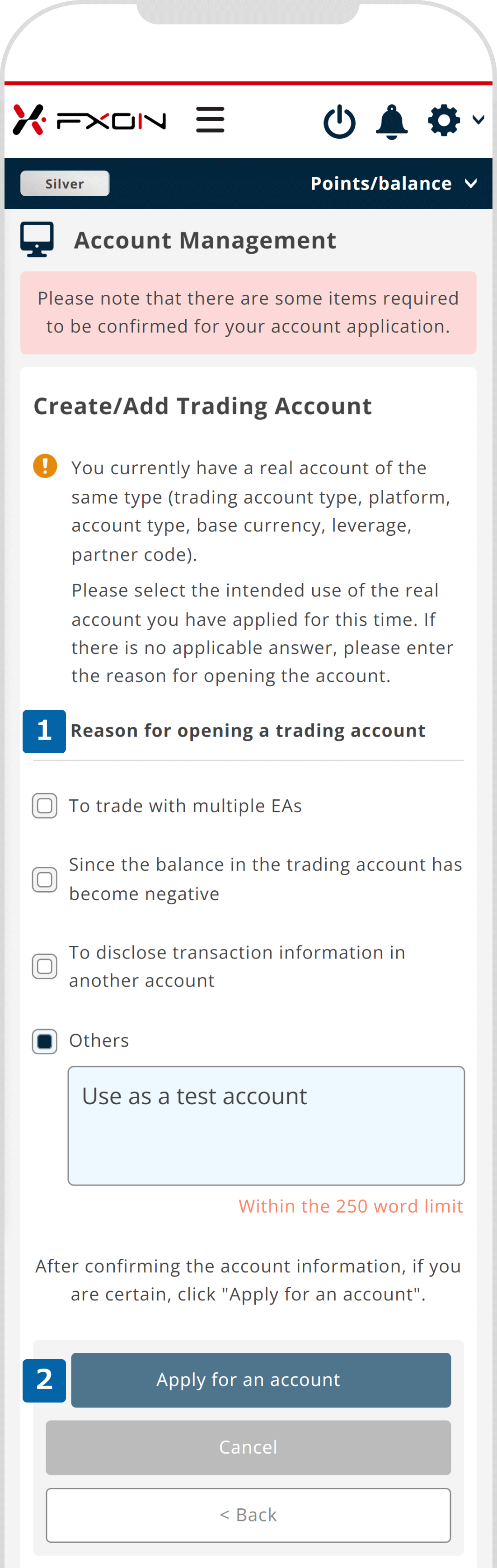 6. Reason for opening account