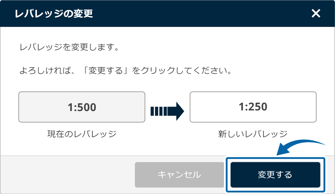 レバレッジ変更確認画面