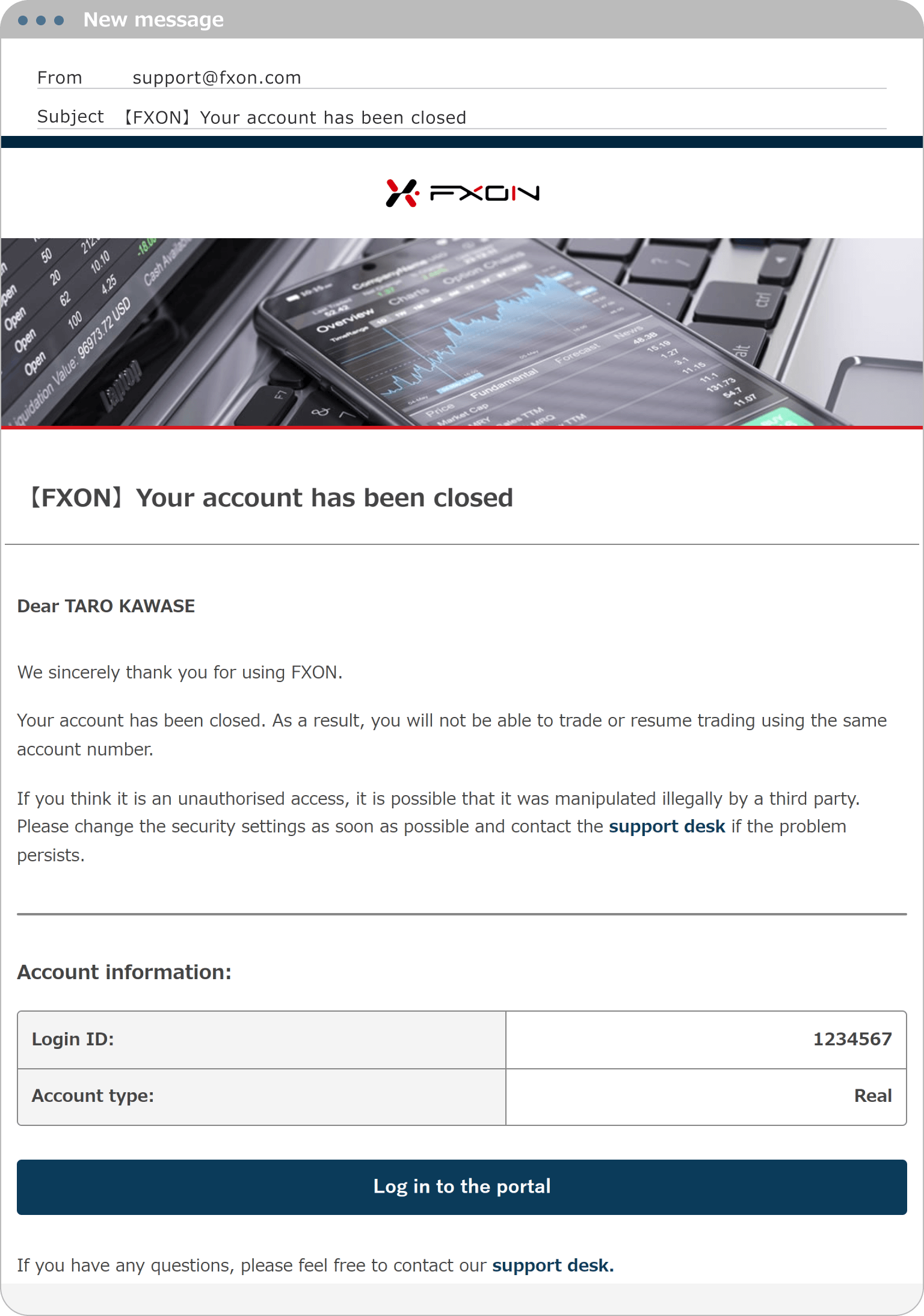 The account closure email