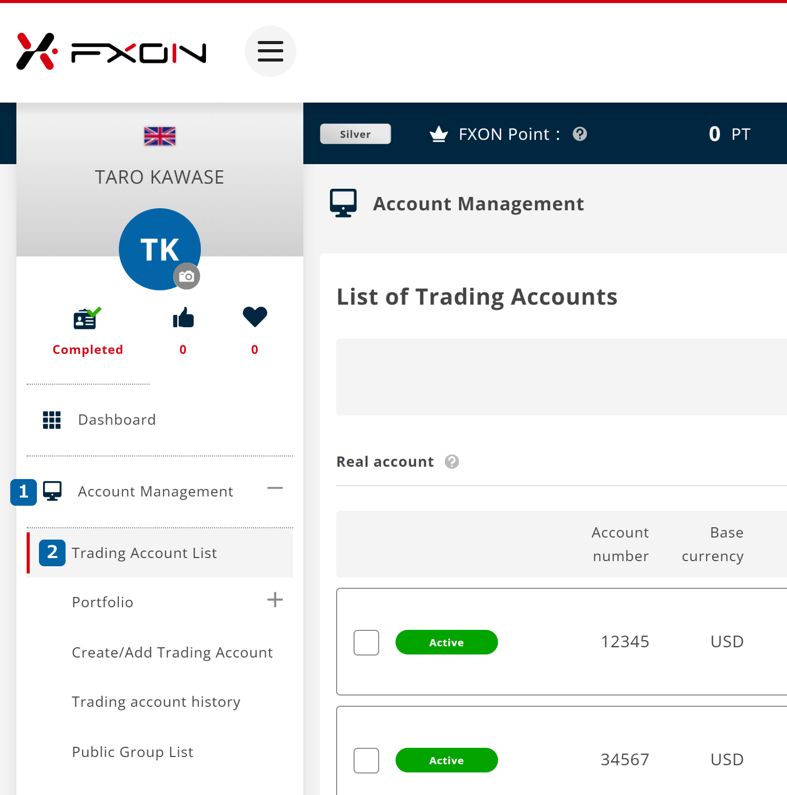 1. Trading account list