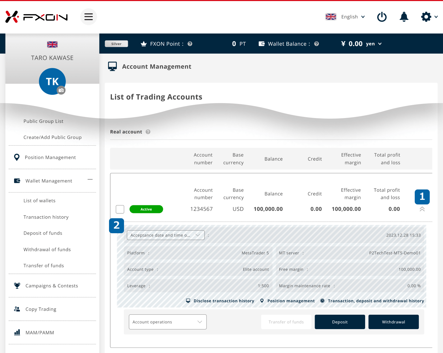 2. Account details