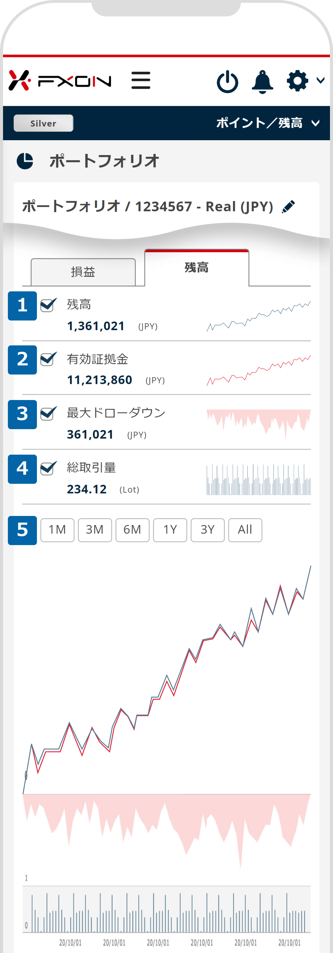 残高タブのグラフについて