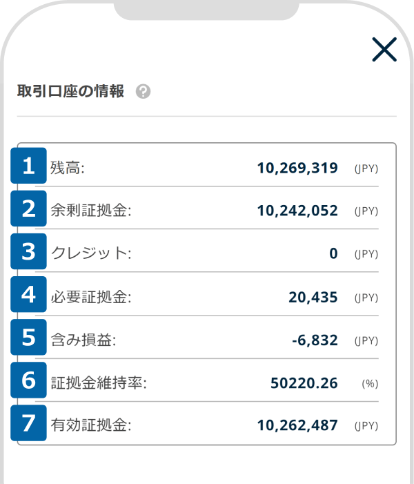 取引口座の情報を表示