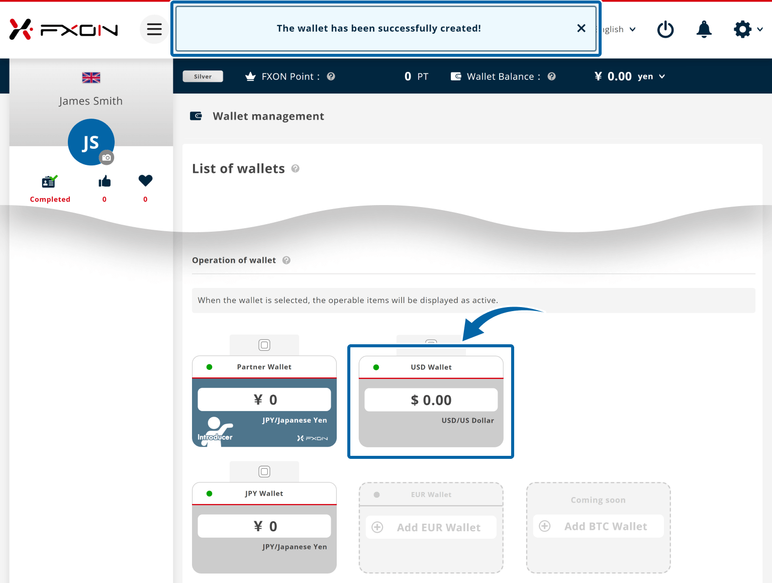 Wallet opening completed