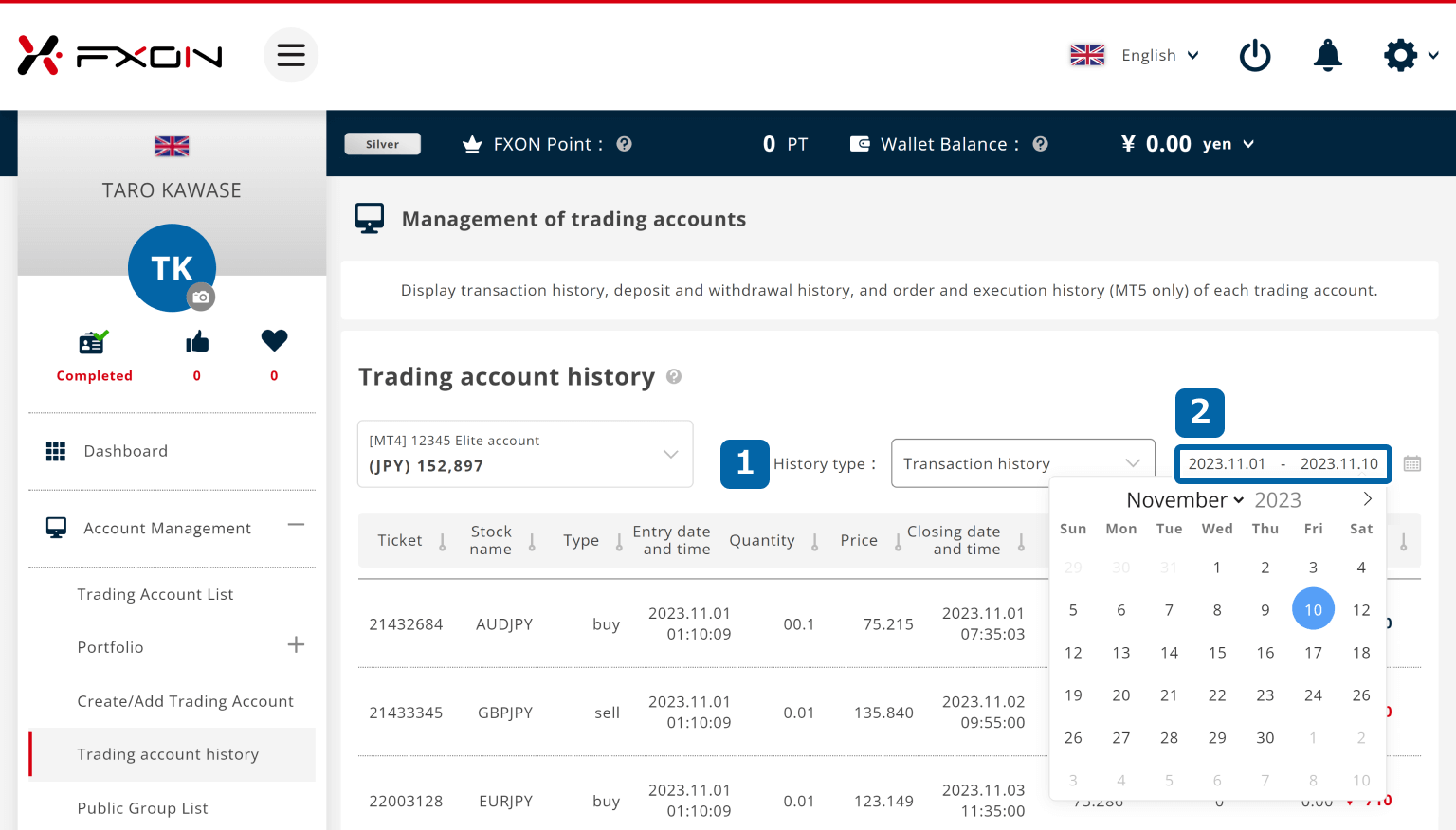 Download transaction history data (i)