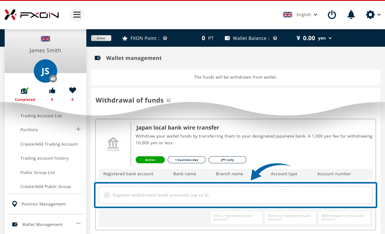 Withdrawal of funds