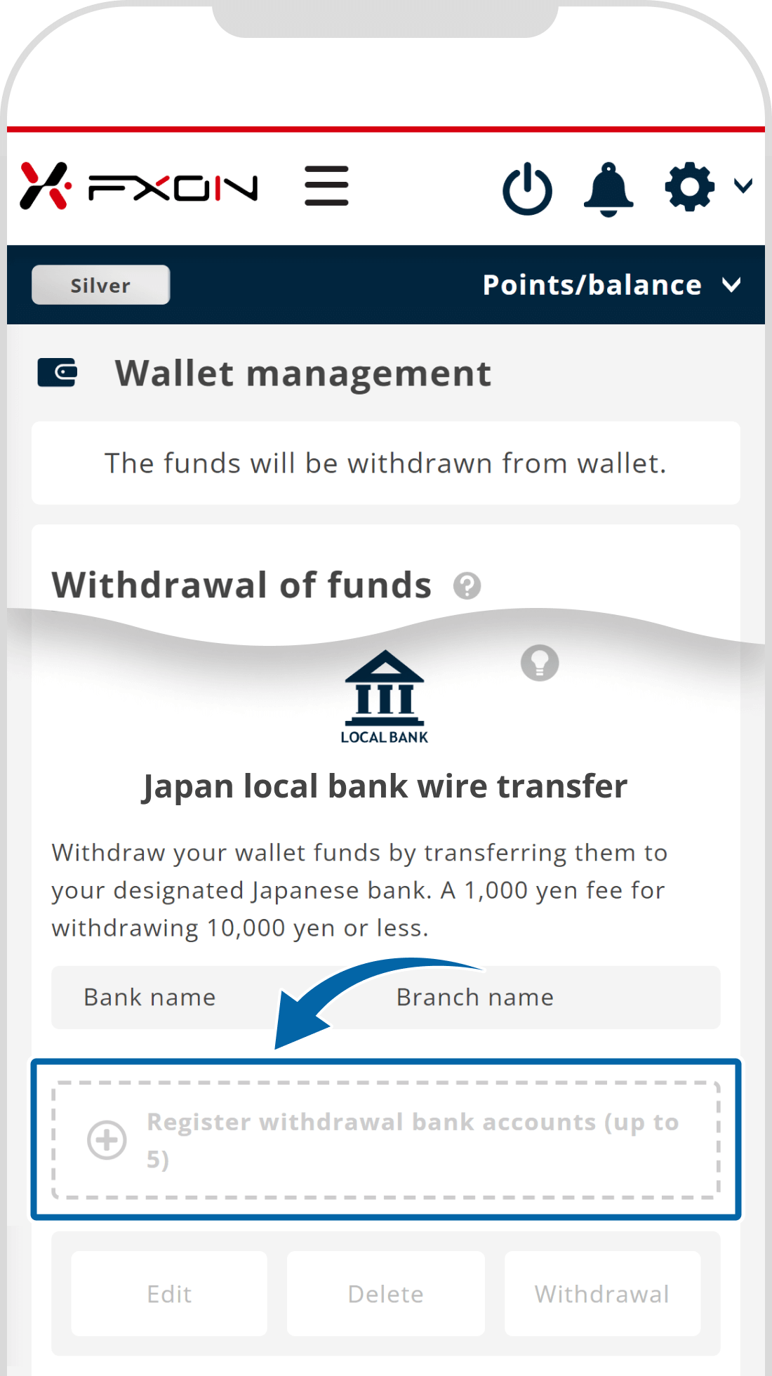 Withdrawal of funds