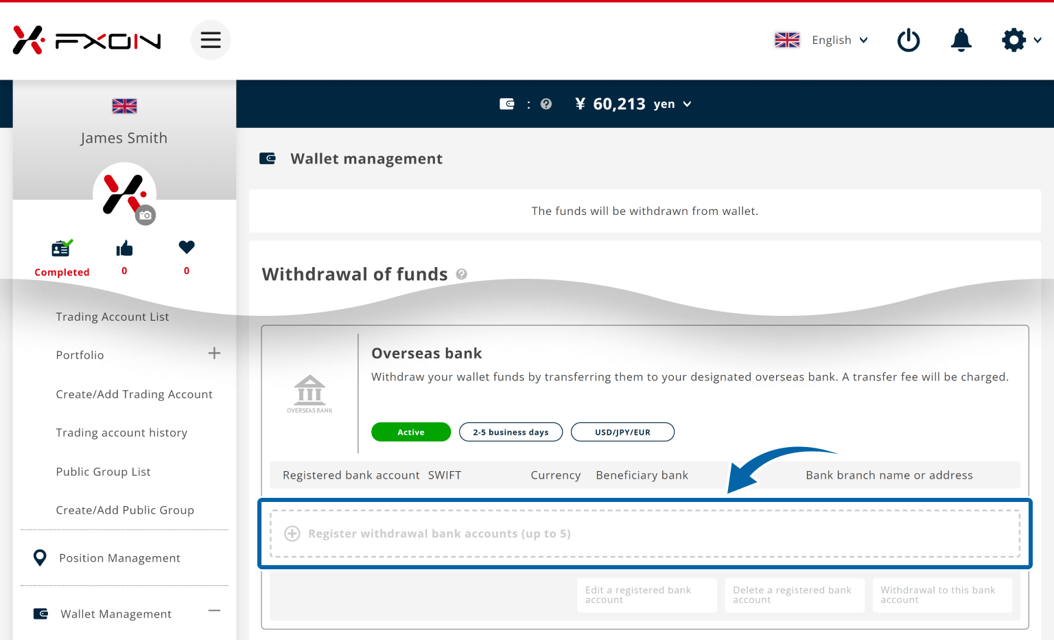 Withdrawal of funds