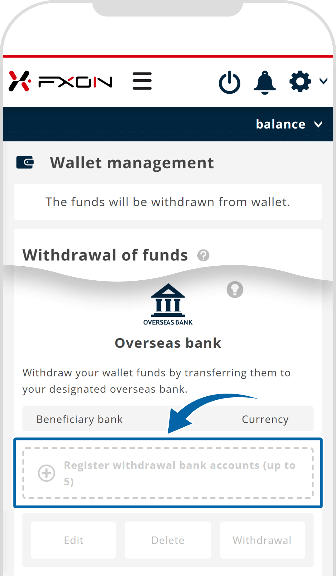 Withdrawal of funds