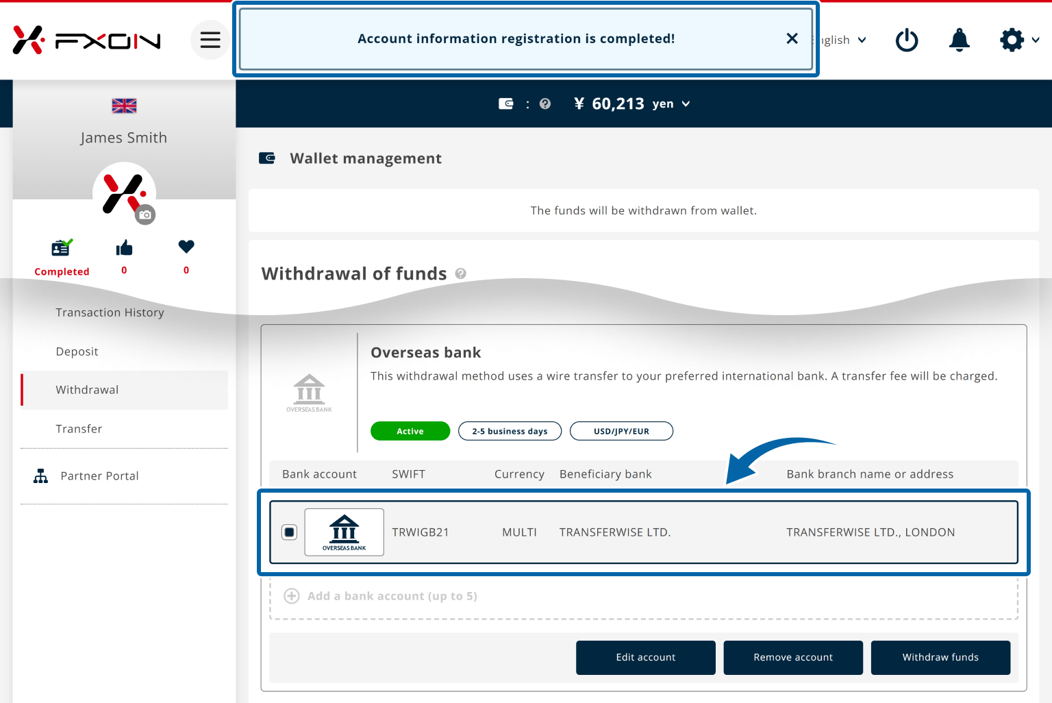 Account information registration complete