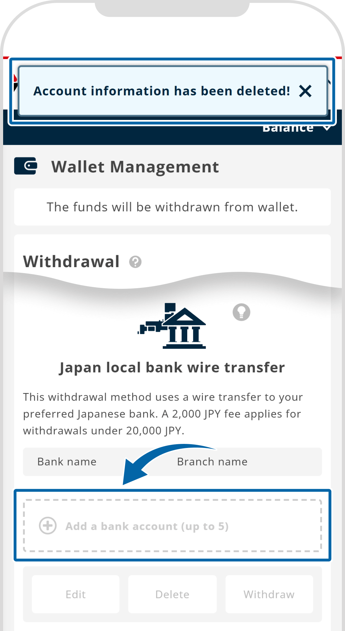 Bank account removal 3