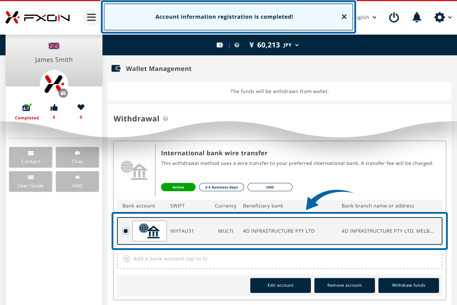 Account information registration complete