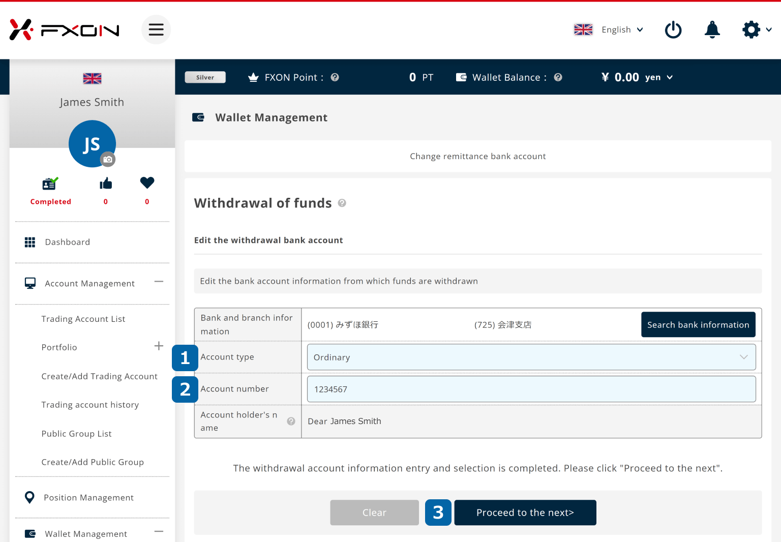 Enter/select your bank info