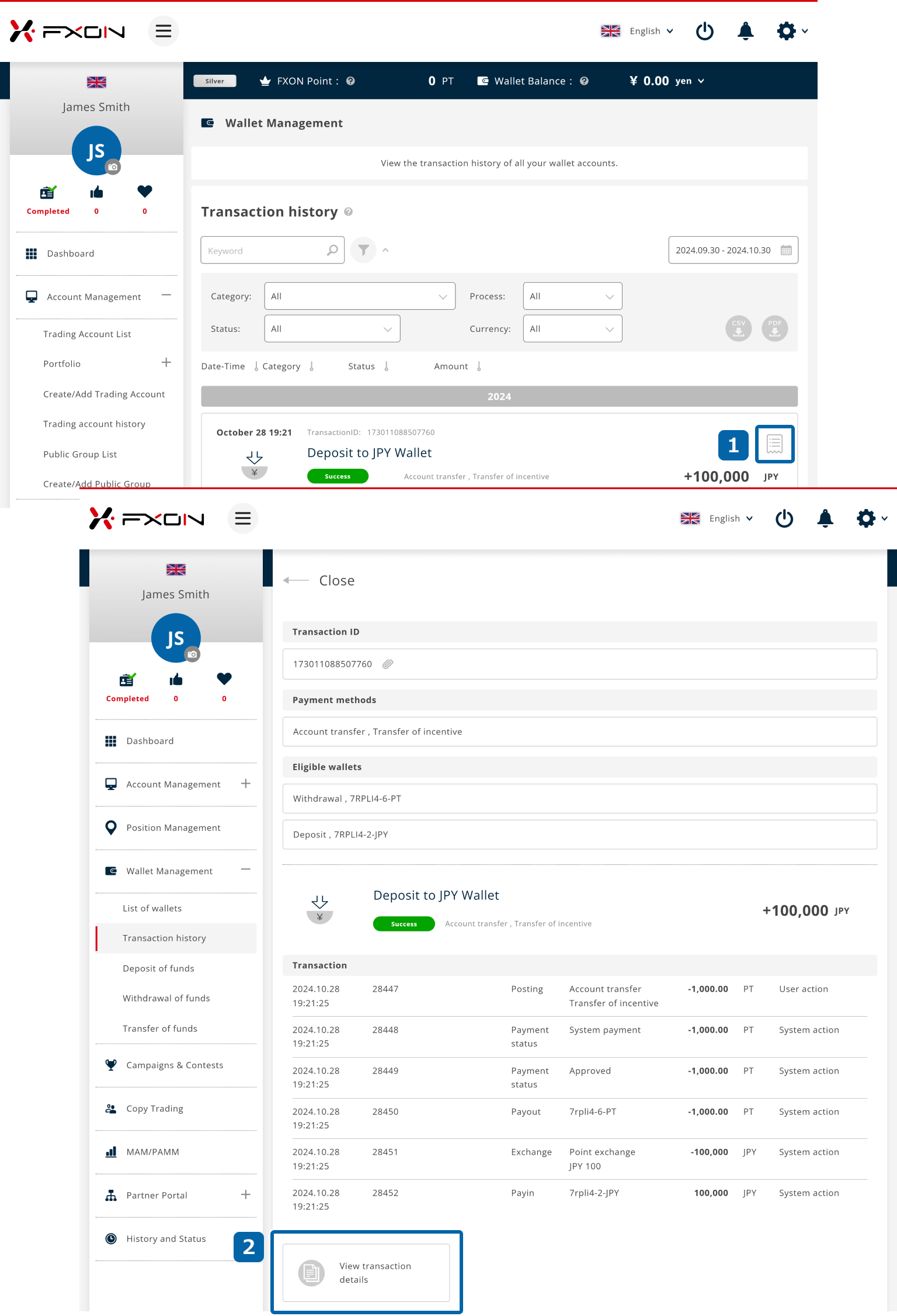 Display transaction details