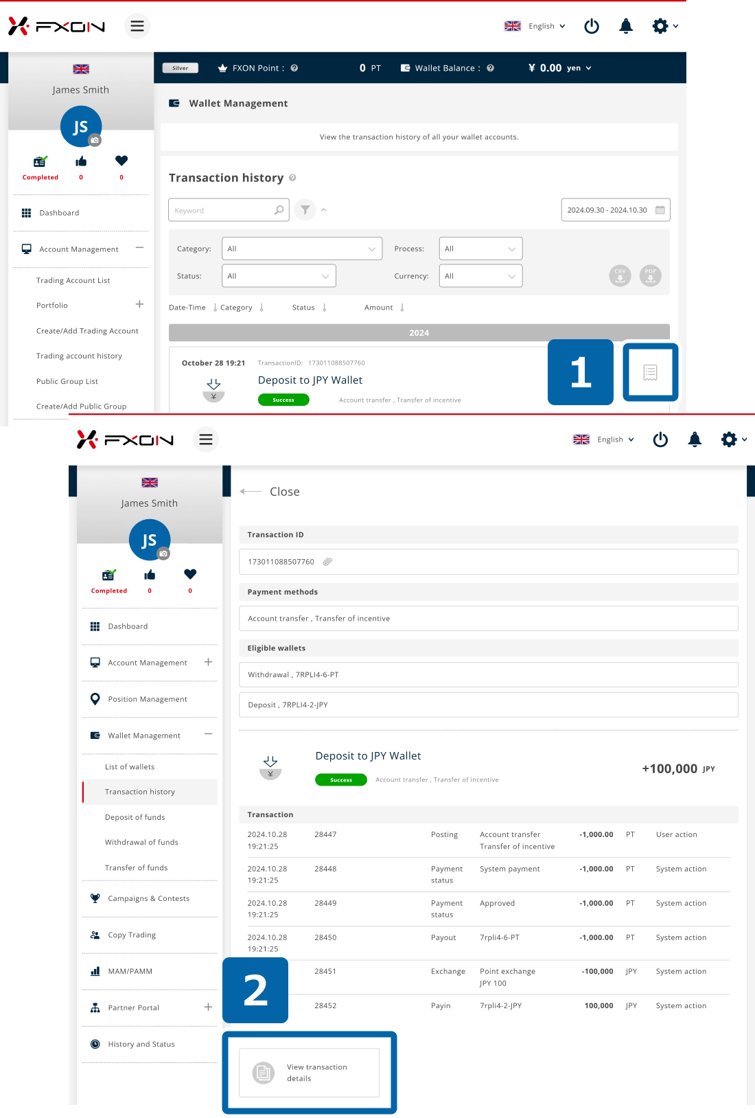 Display transaction details