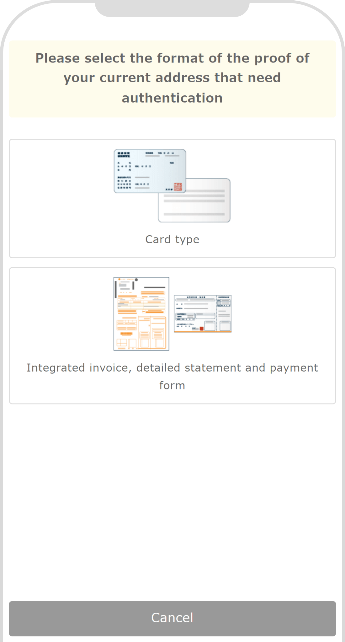 Choose a proof of address