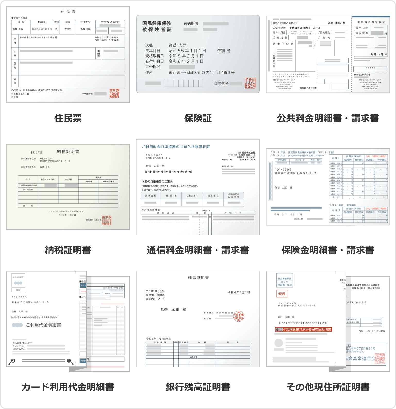 現住所証明書として利用可能な書類