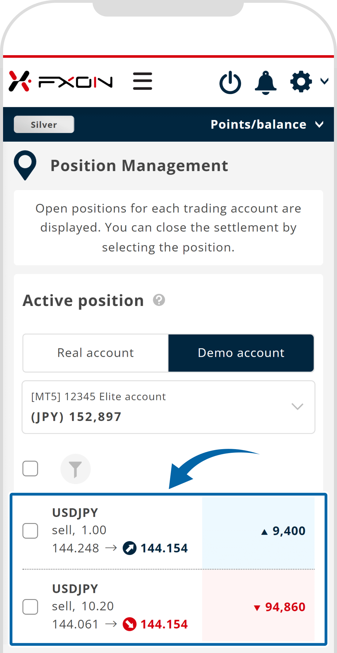 3. Display open positions