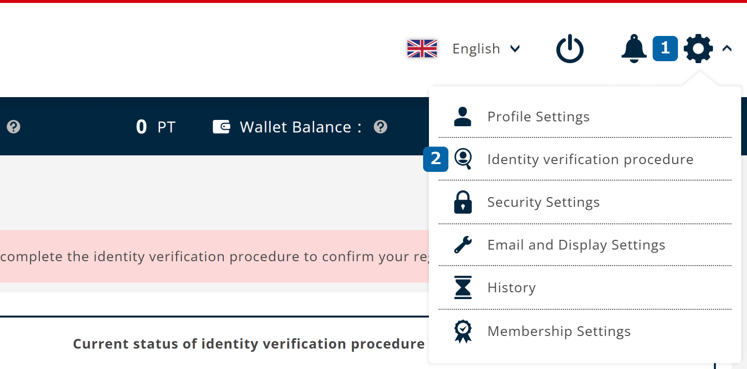  Identity verification procedure screen