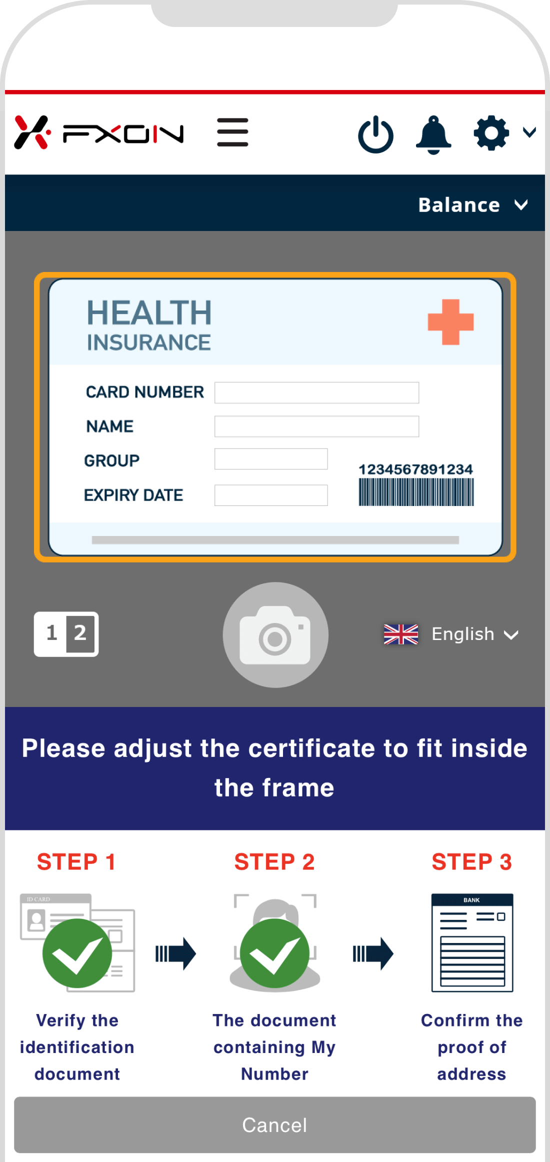 Align the certificate with the frame and remain still