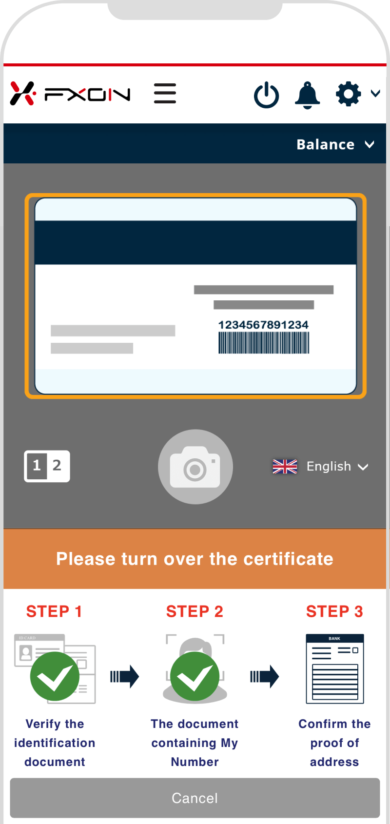 Capture screen for card-type proof of address for back side
