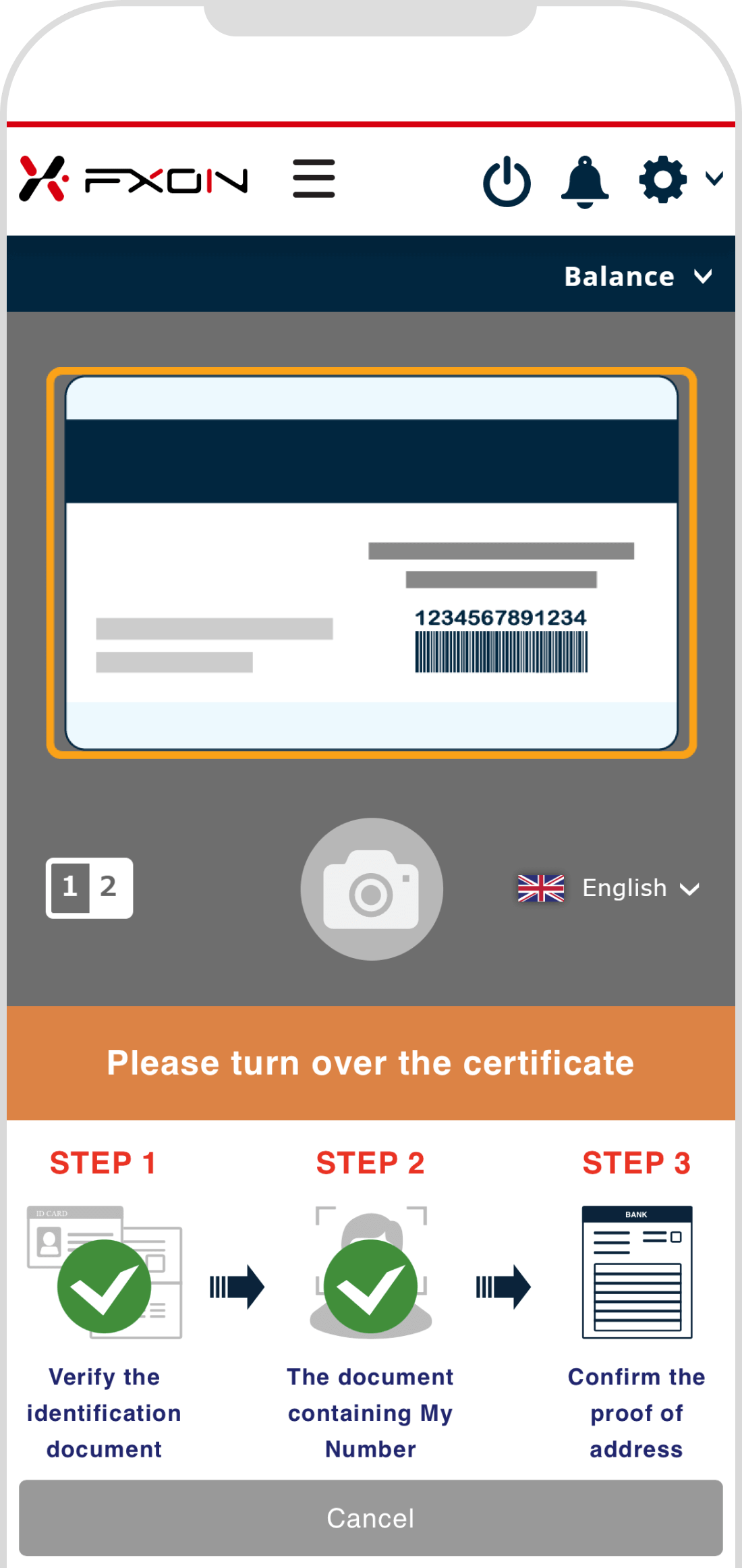 Capture screen for card-type proof of address for back side