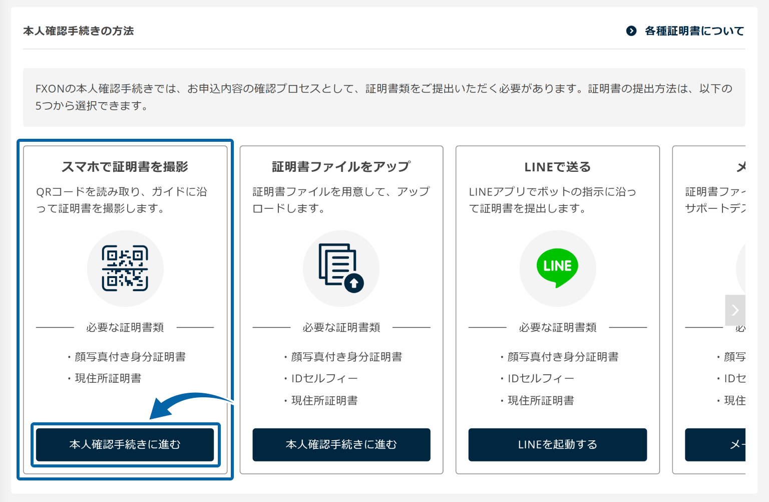 本人確認方法の選択画面