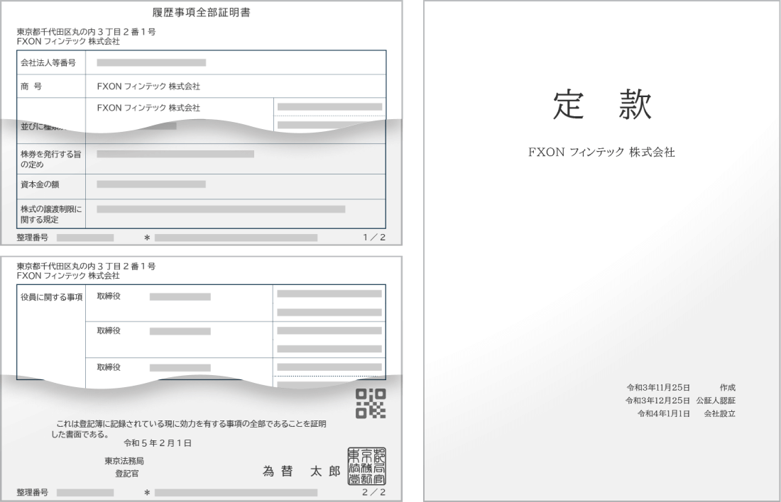 履歴事項全部証明書と定款