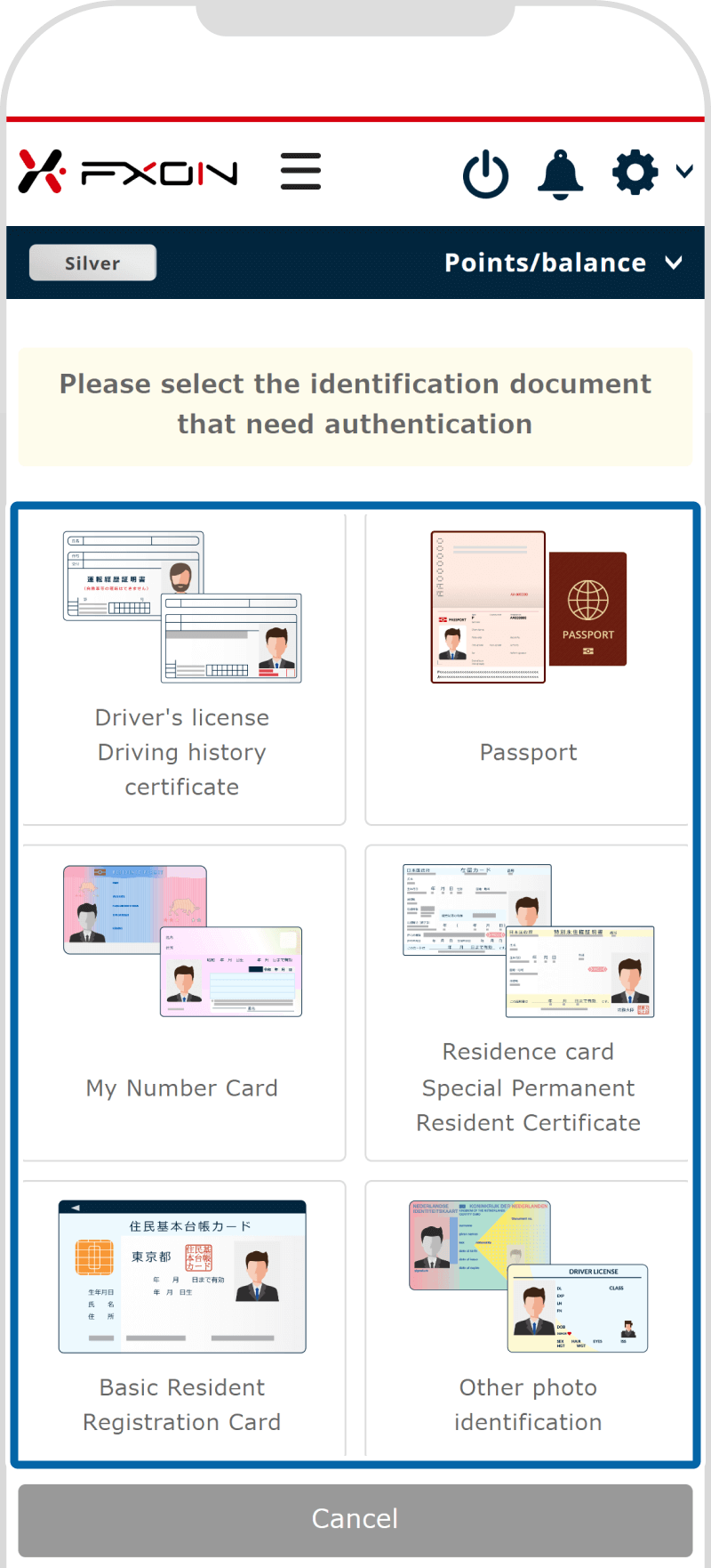 Select identification document