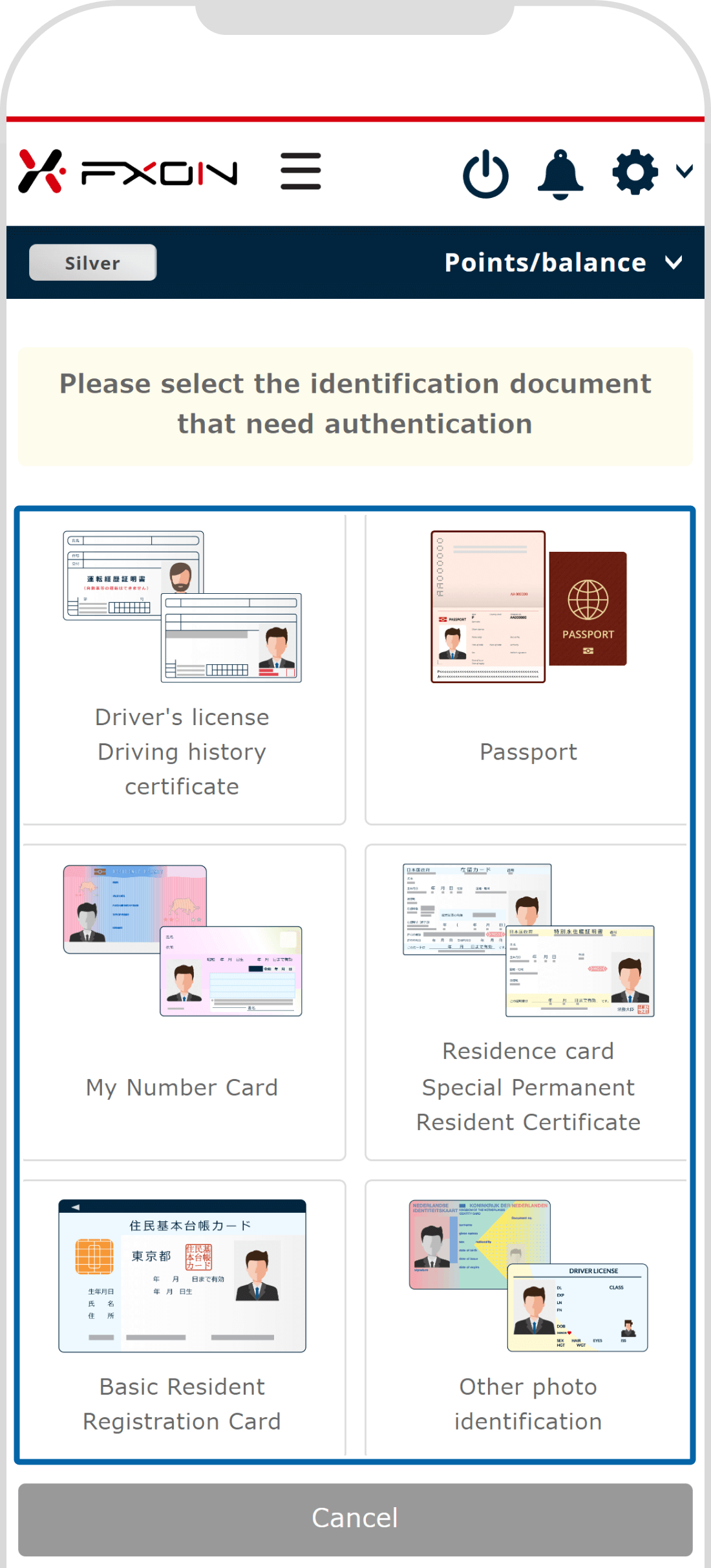 Select identification document