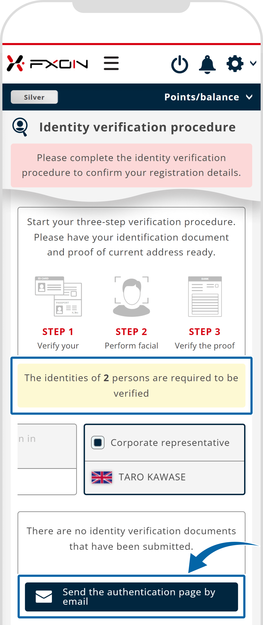 If identity verification is required for two individuals (applicant and corporate representative)