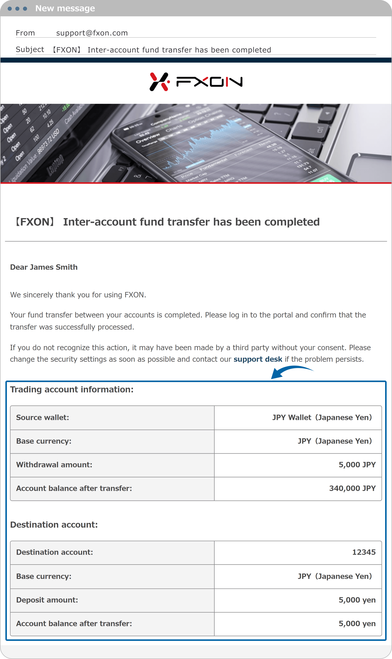 Fund Transfer Completion Email