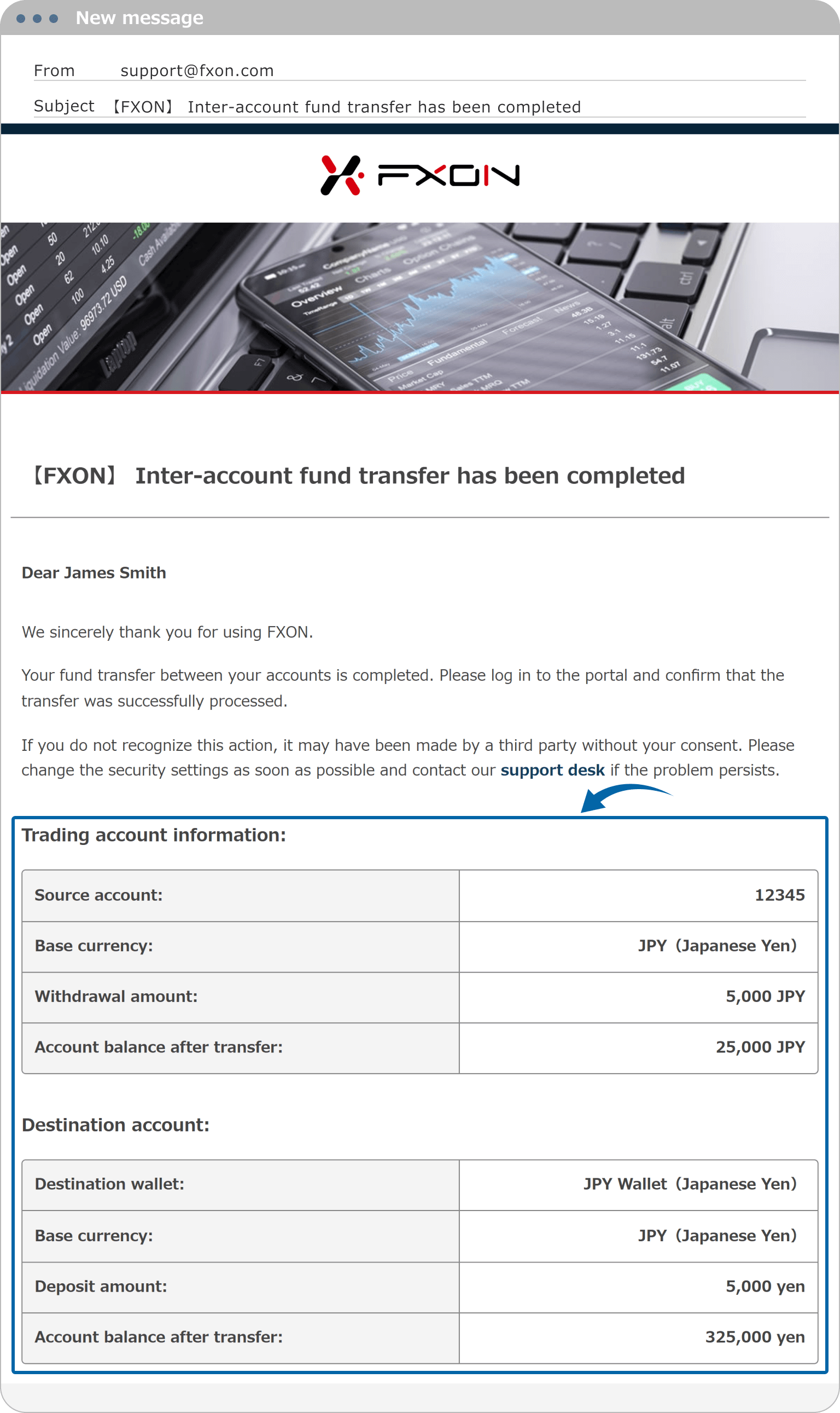 Fund Transfer Completion Email