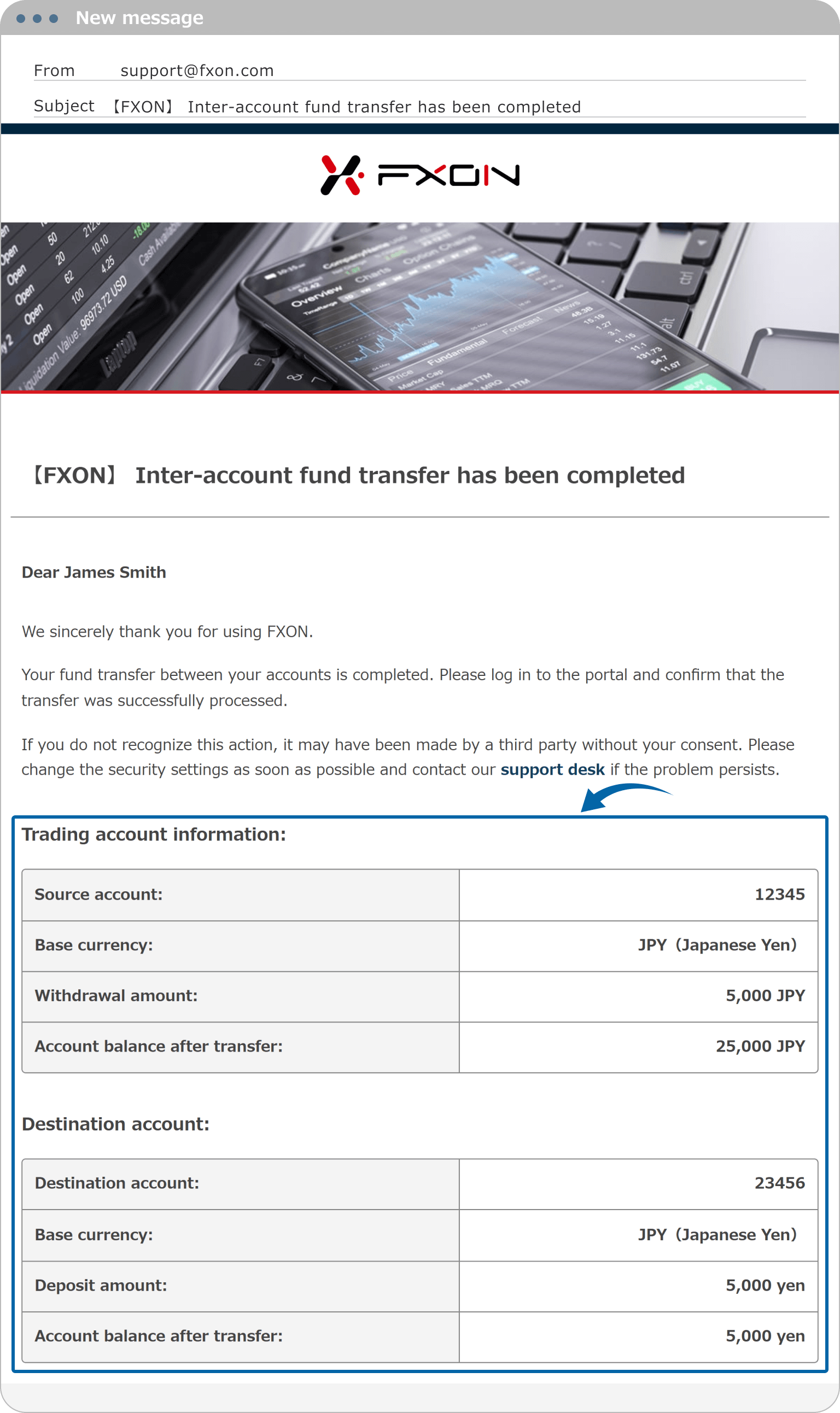 Fund Transfer Completion Email