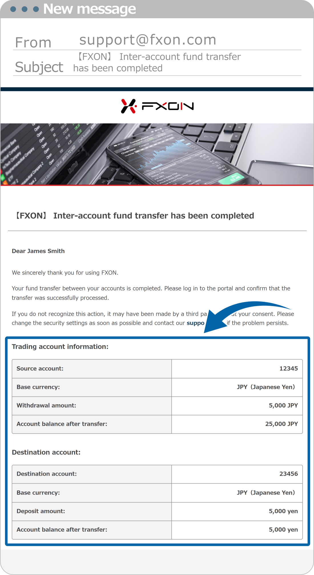 Fund Transfer Completion Email