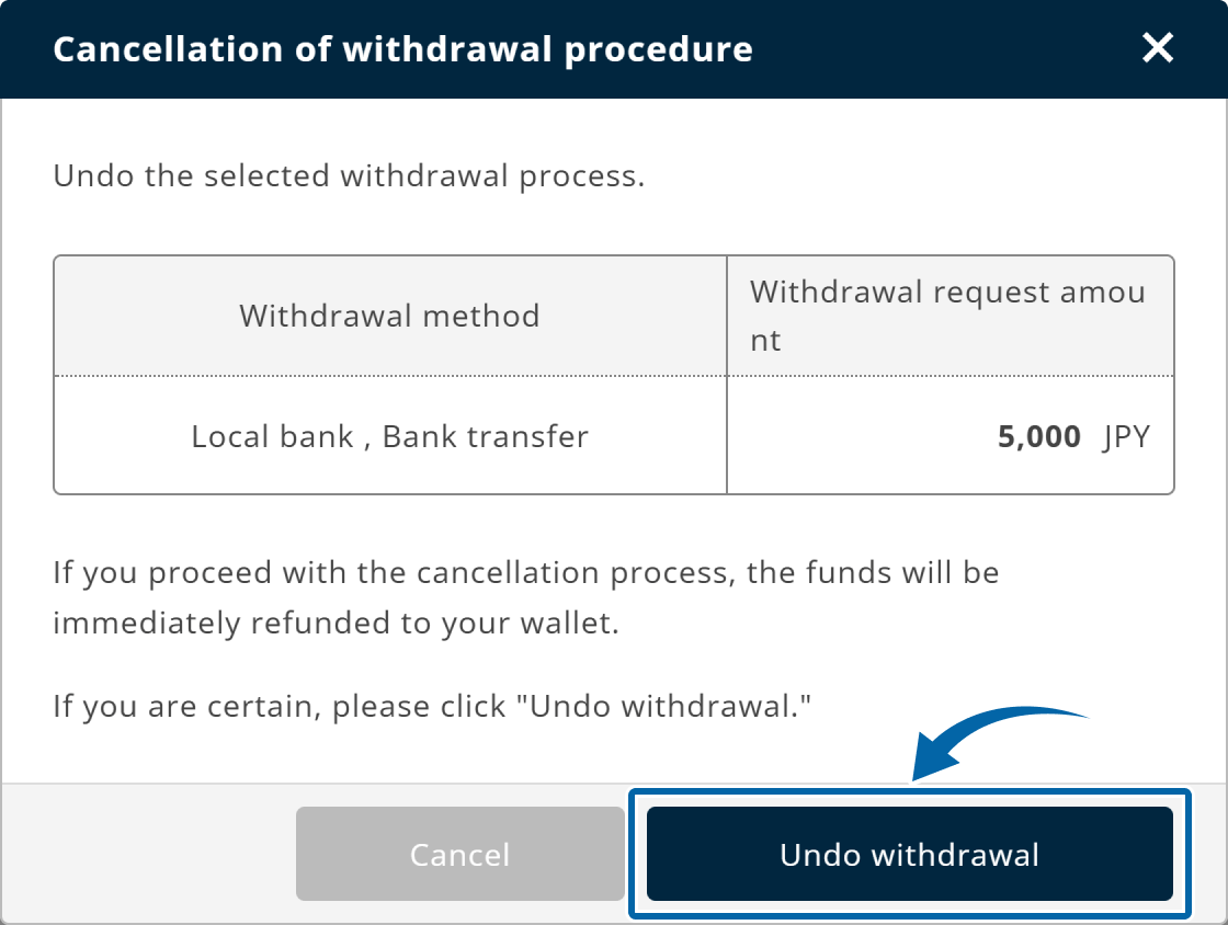 Confirm cancellation of the withdrawal process