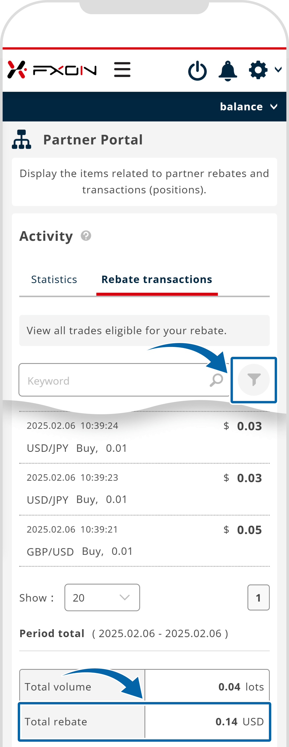 How to check the rebate details