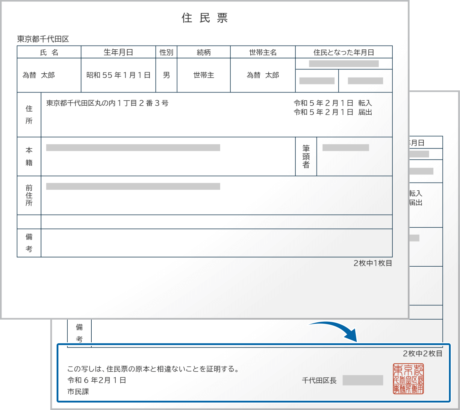 住民票の1枚目に発行元等の情報が記載されていない場合