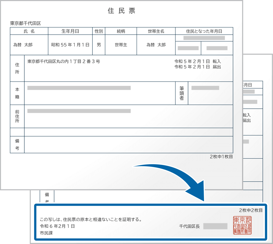 住民票の1枚目に発行元等の情報が記載されていない場合