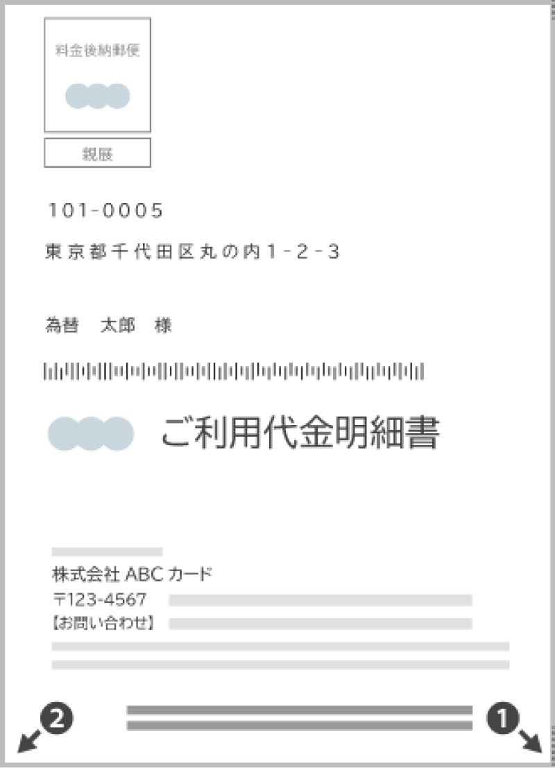 はがきタイプのカード利用代金明細書が開かれてない様子