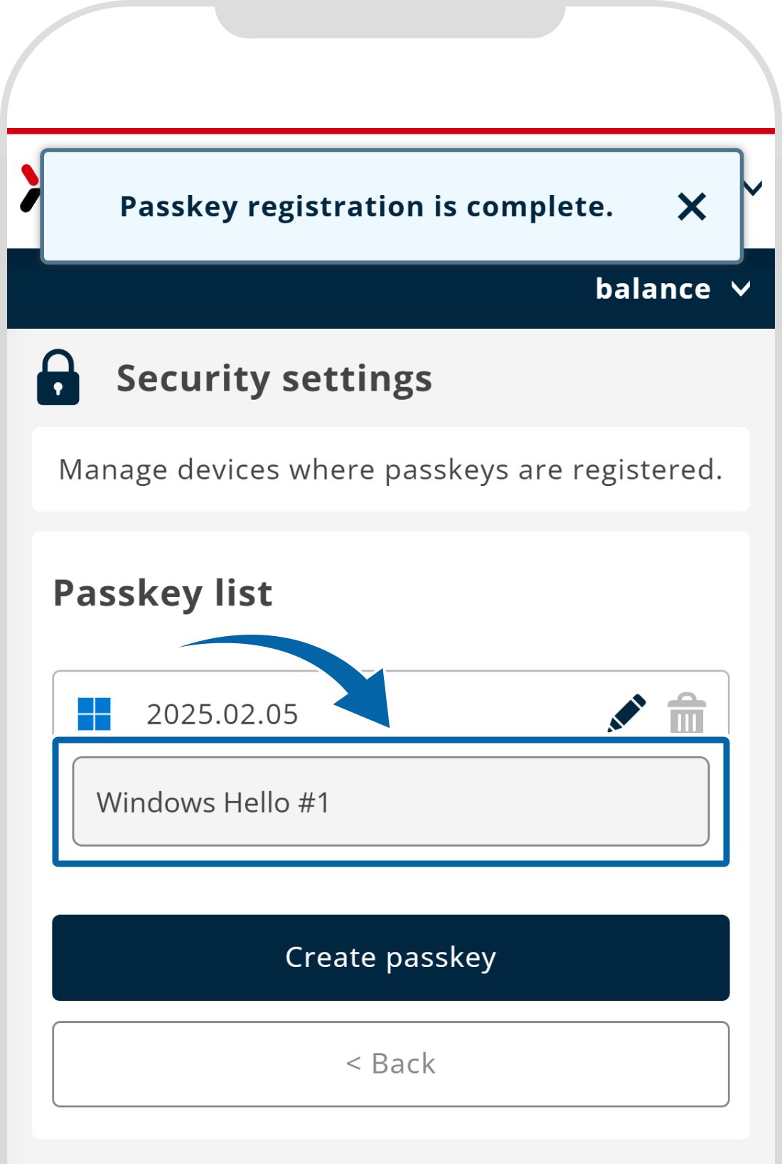 Passkey registration complete