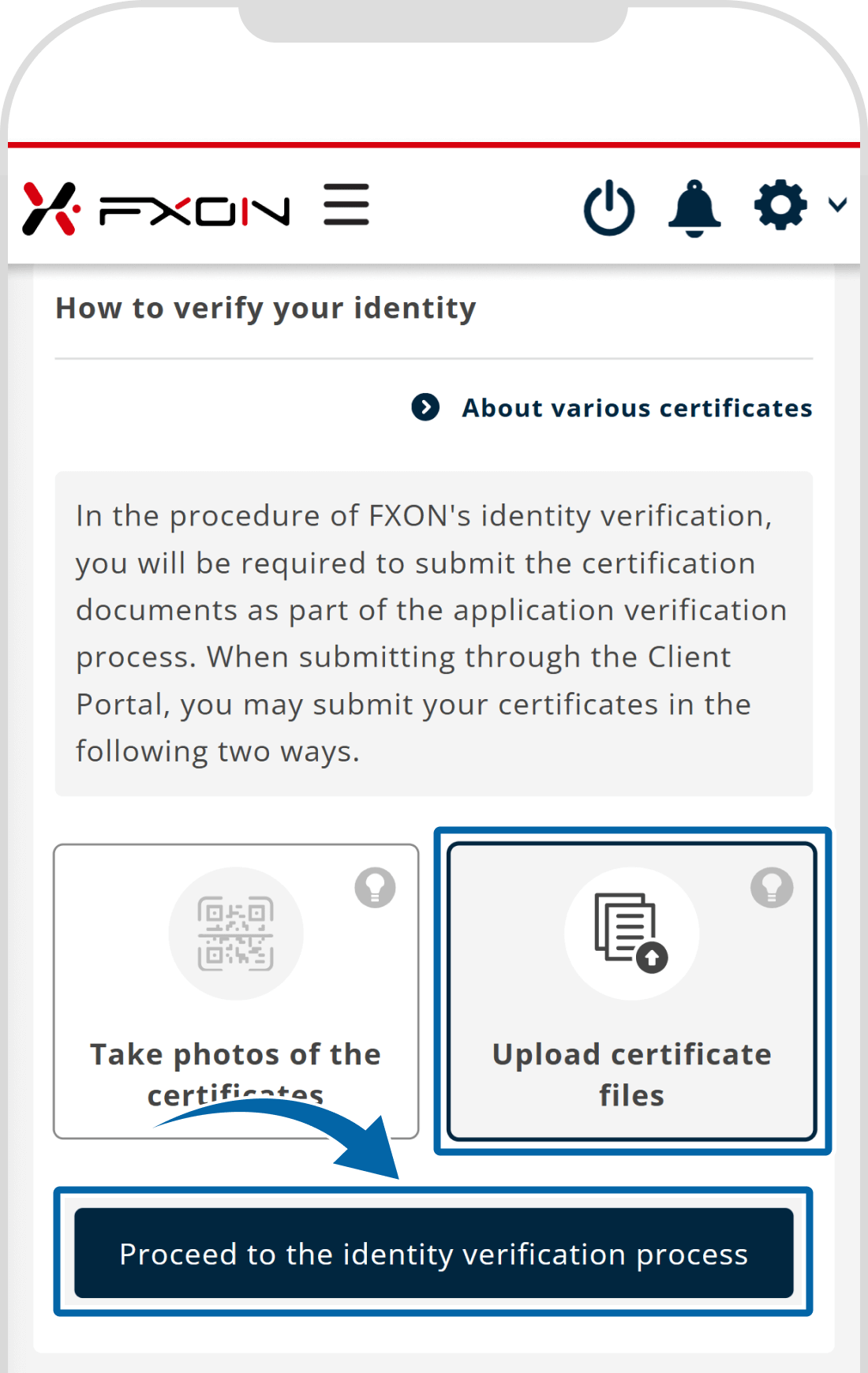 Select a method to submit certification documents